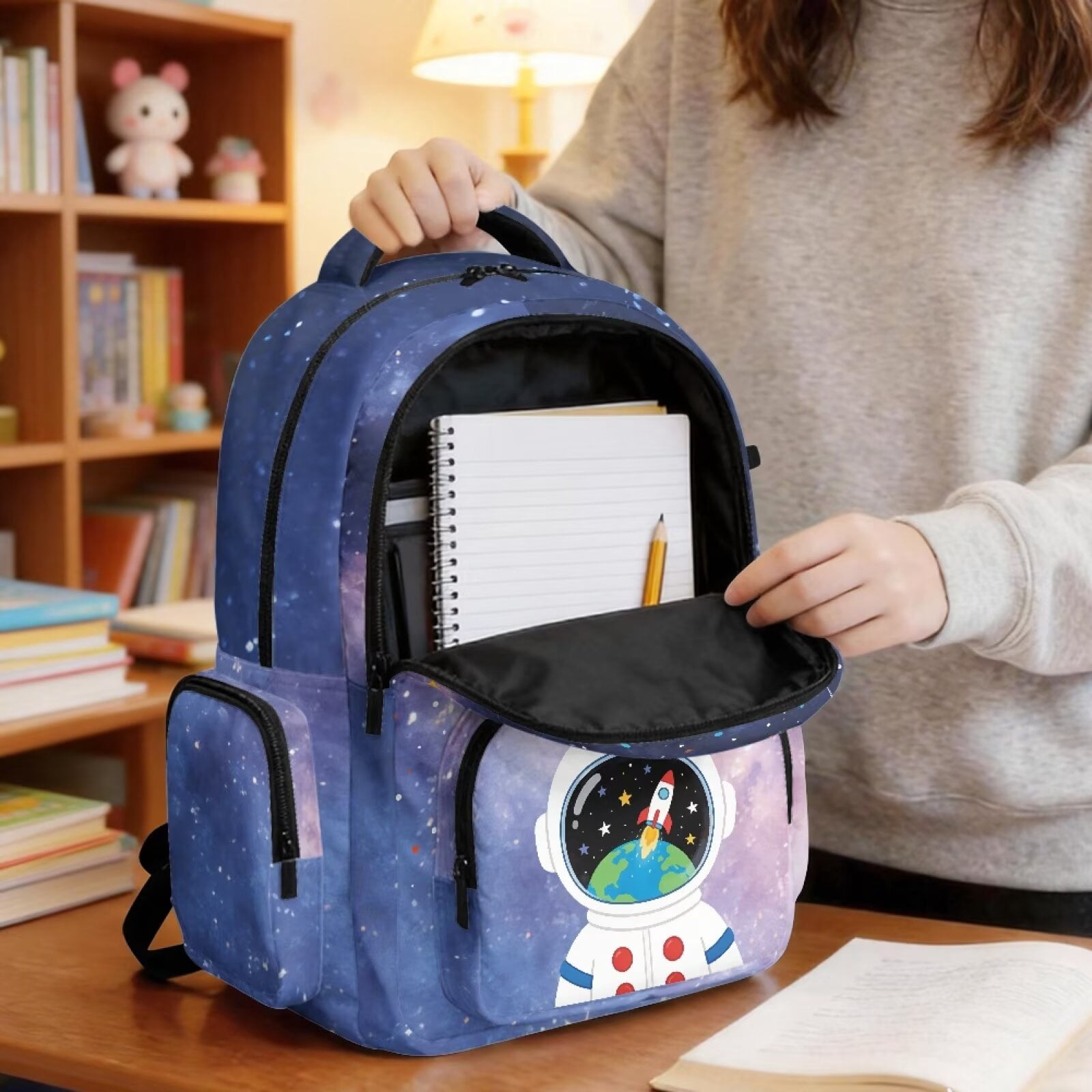 Xixirimido Astronaut Planets Galaxy Space Print 17" Multi Pockets Kids Backpack for Boys Lightweight School Bag Girls Large Bookbag for Elementary Middle High School Students
