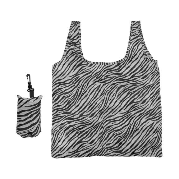 Unique Bargains 1 Set Travel Recycle Shopping Bag Lightweight Shoulder Bag Nylon Shopping Bag Black White
