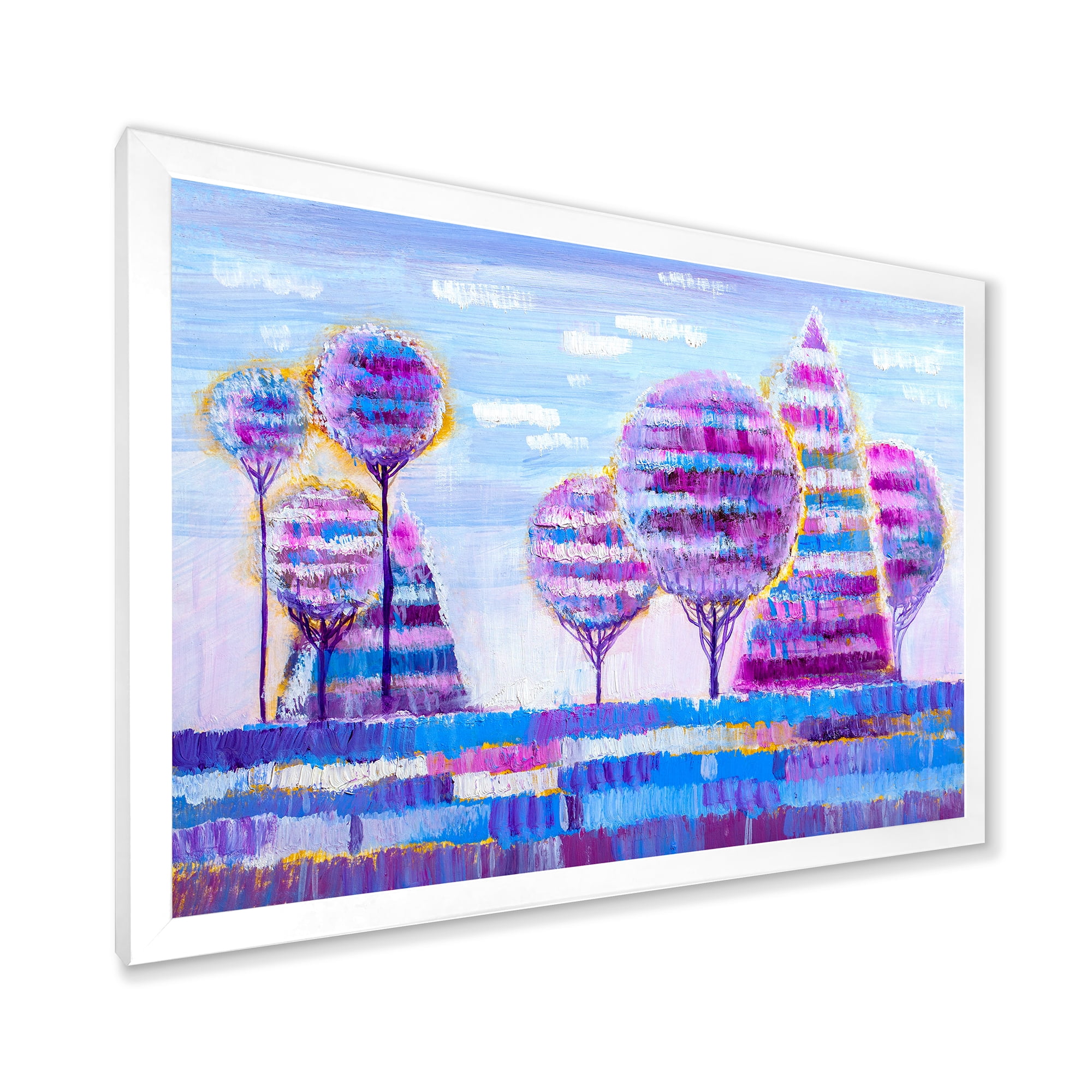 Designart 'Purple Coloured Tree Impression Landscape I' Modern Framed Art Print