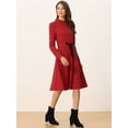 thumbnail image 3 of Vestido elegante de manga larga con cuello simulado tejido debajo de la rodilla para mujer Rojo XS, 3 of 6