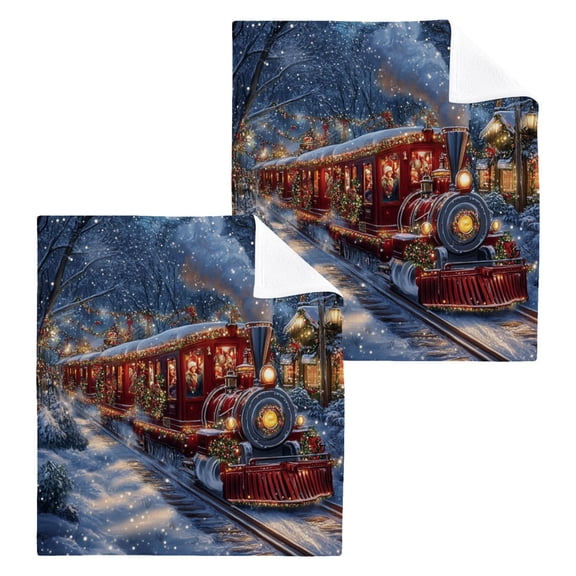 Wobogo Christmas Train Square Cotton Towel Set of 2 Soft and Skin-friendly with Good Absorbency 12×12in