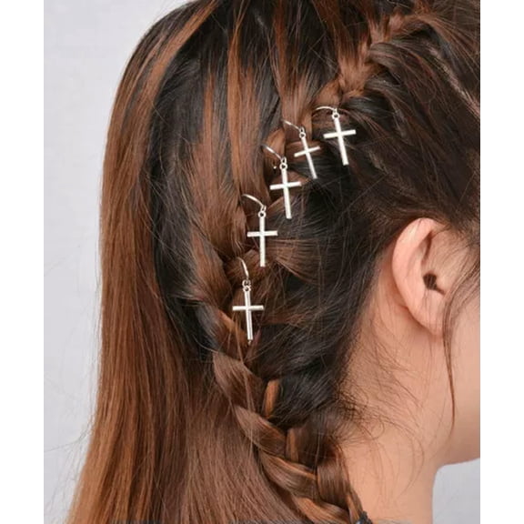 HOOUN 5 Pcs Hair Braid DIY Dread Dreadlock Beads Adjustable Braids Cuff Clip Gift-Cross