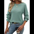 thumbnail image 1 of Camiseta Holgada Informal de Cuello Redondo y Larga Acanalada para Mujer, Ideal para y Otoño Lago Verde L, 1 of 8
