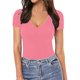 thumbnail image 4 of Gibobby Mono Ajustado de Verano Body de manga corta con cuello en V de color sólido ajustado sexy informal para mujer(Rojo， M), 4 of 5