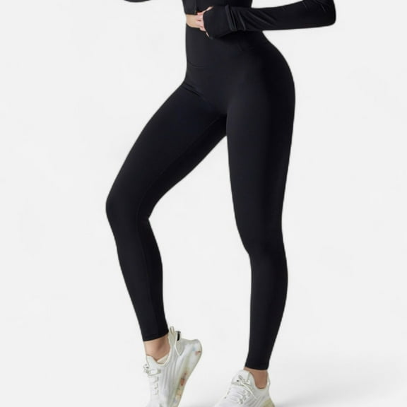 Women's High Waist Compression Leggings with Seamless Fit and Sculpting Stretch Fabric - Large, Black