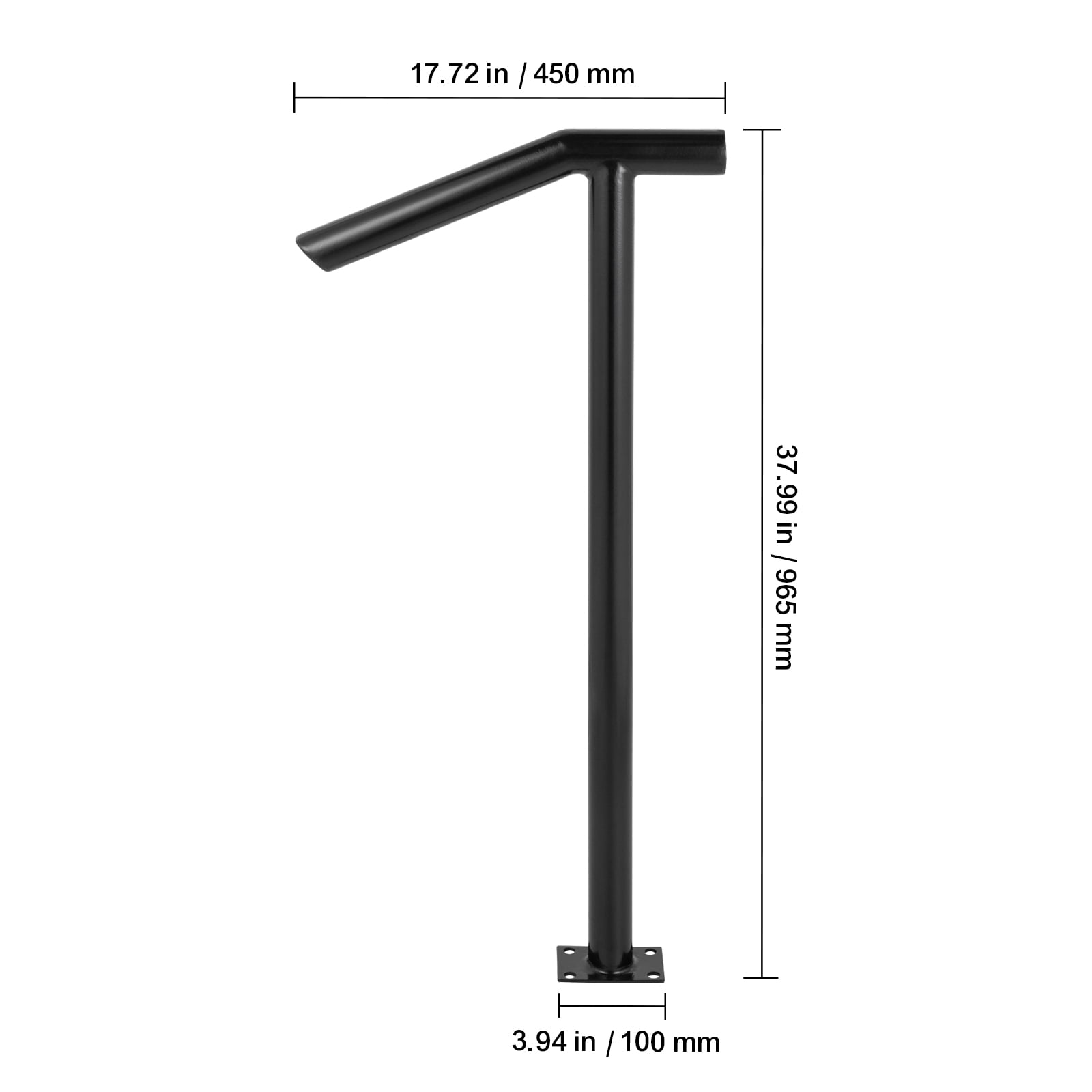 KFFKFF 2 Step Single Post Handrail Round Metal Stair Handrail Aluminum Material Stair Handrail with Installation Kit 18L x 38H Inch Step Stair Railing