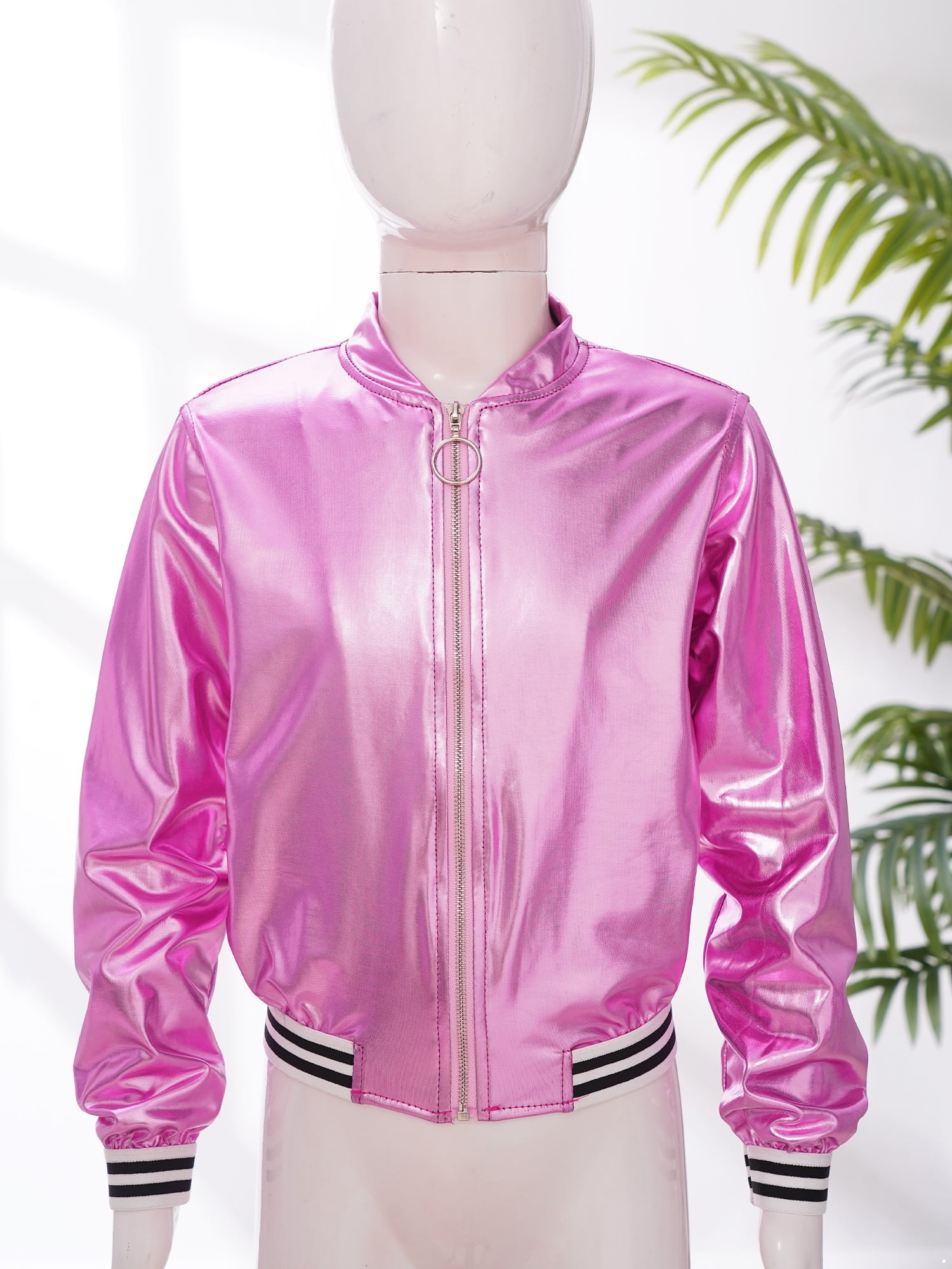 Womens Pink Moto Jacket MSemis Kids Girls Metallic Bomber Jacket