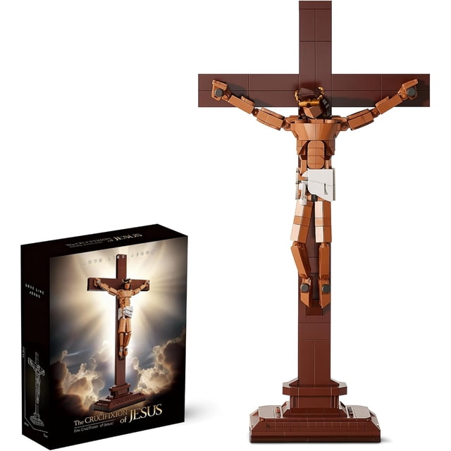 Figura de Jesús en la Cruz Cristo Crucificado con Bloques de Construcción, Modelo Armable Religioso, Regalo Cristiano, Decoración Cristiana