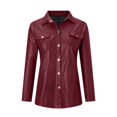 thumbnail image 7 of Afdoent Blouses For Women Leather Jacket Pu Snap Button Down Shirt Shacket Long Sleeve Motorcycle Fashion Jacket Tops Fashion, 7 of 7