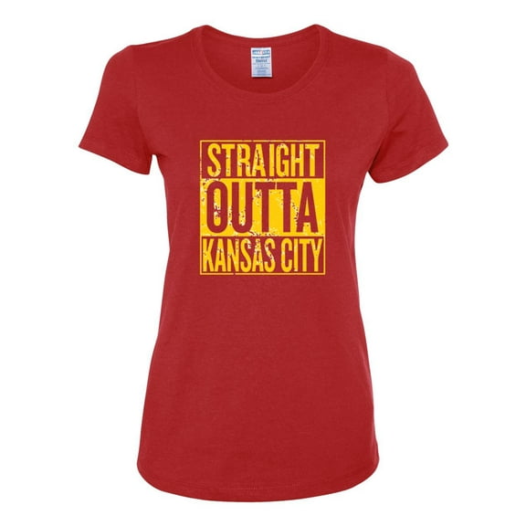 Straight Outta Kansas City KC Fan | Fantasy Football | Womens Sports Graphic T-Shirt, Red, X-Large