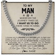 Personalized To My Man Cuban Necklace Wherever The Journey Takes Us Boyfriend Husband Birthday Anniversary Day Christmas Customized Gift Box Message Card