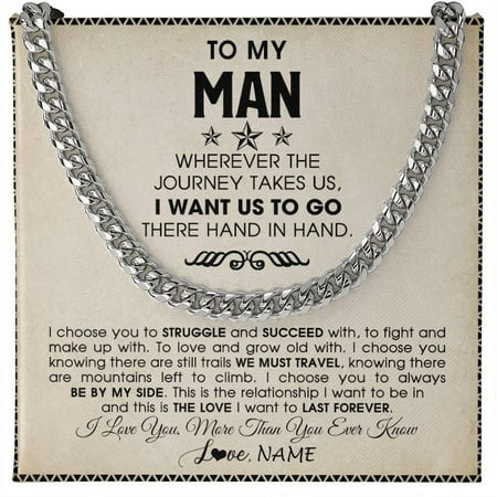 Personalized To My Man Cuban Necklace Wherever The Journey Takes Us Boyfriend Husband Birthday Anniversary Day Christmas Customized Gift Box Message Card
