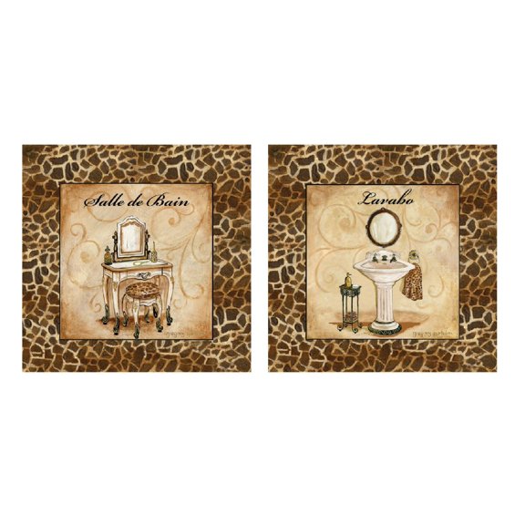Giraffe Print Bath Pieces; Salle De Bain, Lavabo French Inspired Prints; Two 12x12's