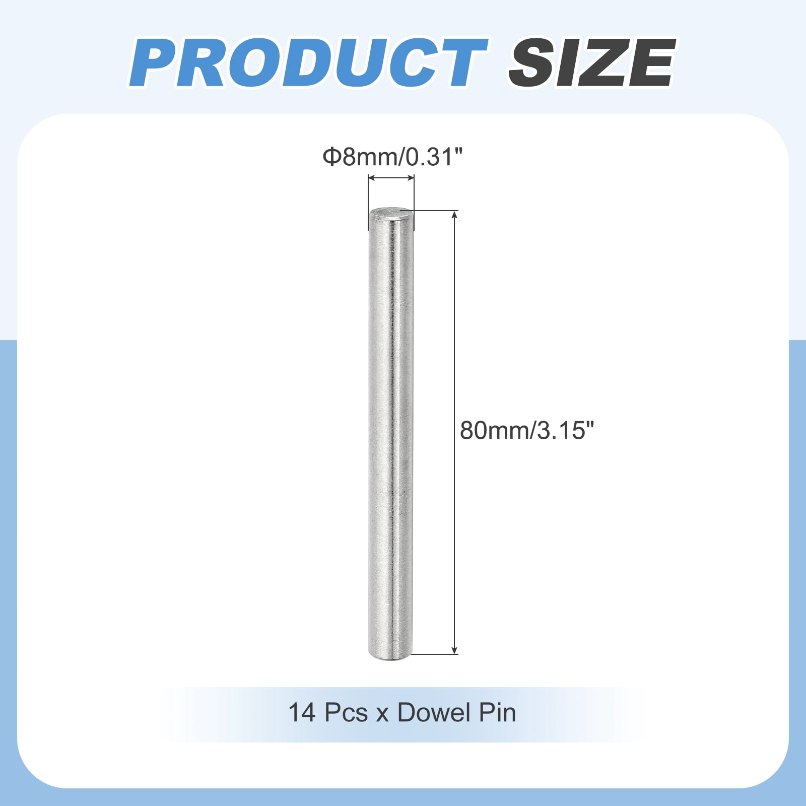 14Pcs Dowel Pin 8mm x 80mm Shelf Support Pin 304 Stainless Steel