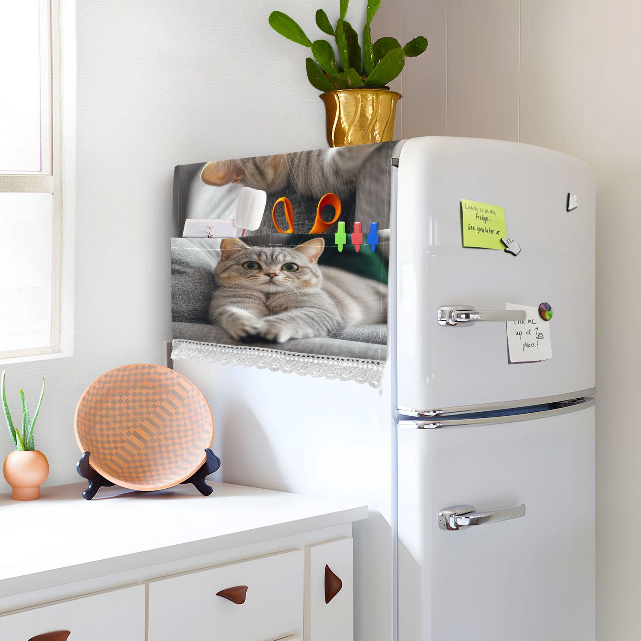 Cute English Shorthair CatWasher and Dryer Covers Dust-Proof and Oil Resistant Fridge Cover with 4 Storage Pockets Washing Machine Top Cover for Laundry Kitchen Home 51.2 x 22 In