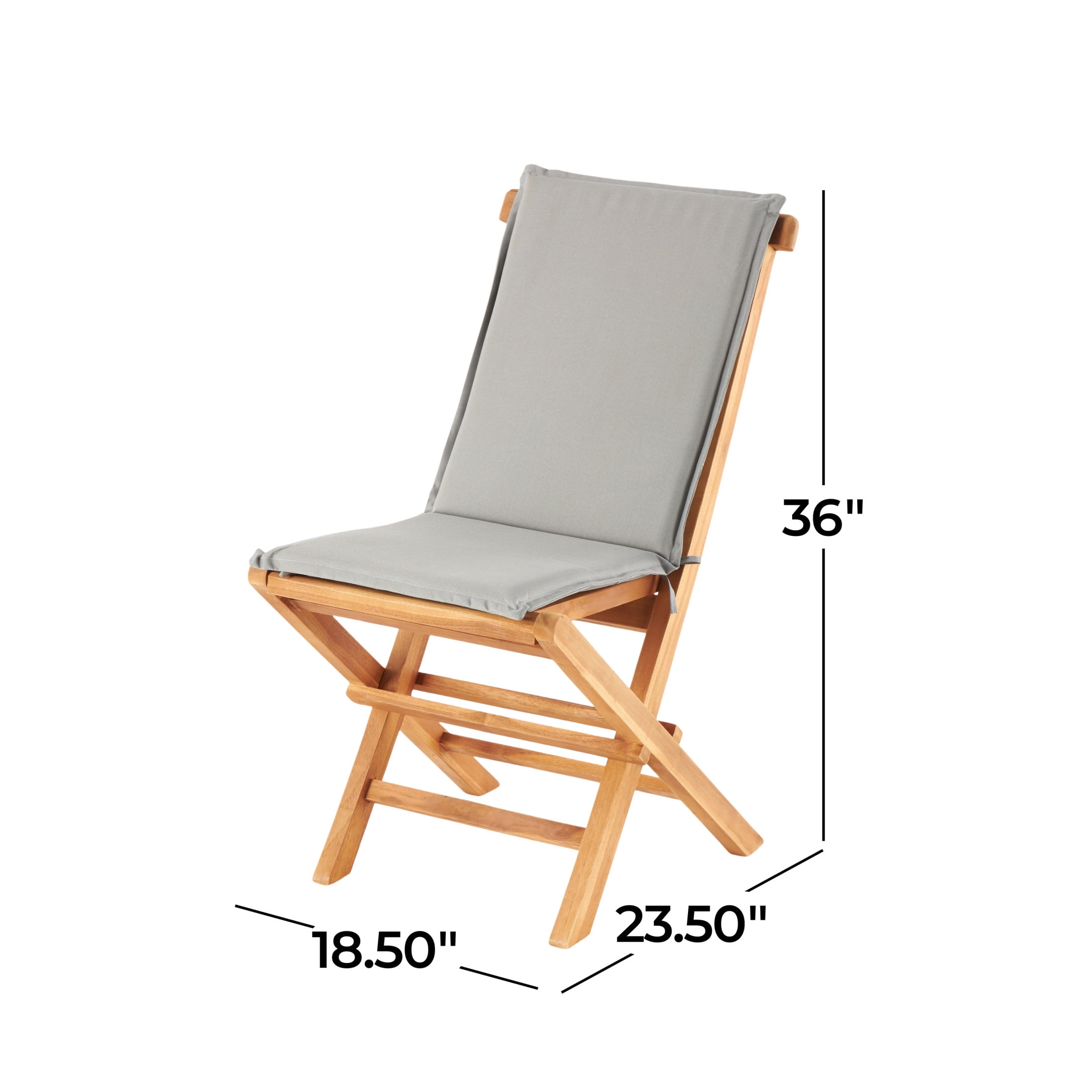 DecMode Folding Outdoor Dining Chair with Cushions - Teak Wood - Set of 2 - Brown