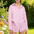 thumbnail image 4 of Craaazy Women's Lapel Striped Long Sleeve Button Down Shirts Gifts, 4 of 6