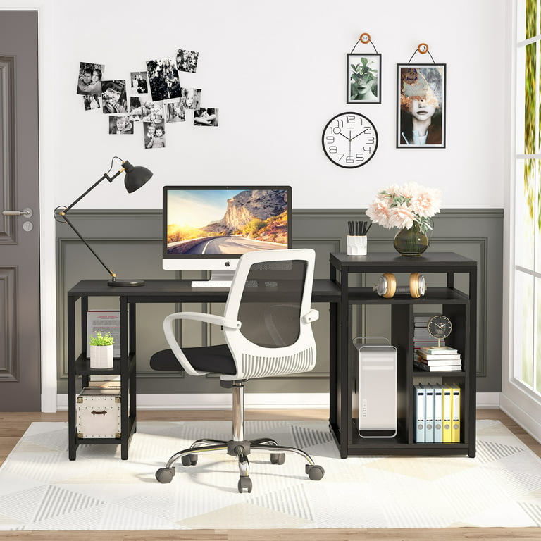 Tribesigns 96.9'' Double Workstation Desk with Storage Shelves