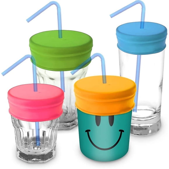 SHAR Couvercles de Paille en Silicone Réutilisables pour Voyage - Sans BPA, Anti-Fuite, Lot de 4 (Rose, Jaune, Vert, Bleu)
