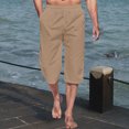 thumbnail image 7 of Men's Capris Pants Casual Summer Drawstring Elastic Waist Solid Color Straight Leg Breathable Lightweight Quick Dry Joggers Hiking Running Gym | AKLJWH,Coffee M, 7 of 7