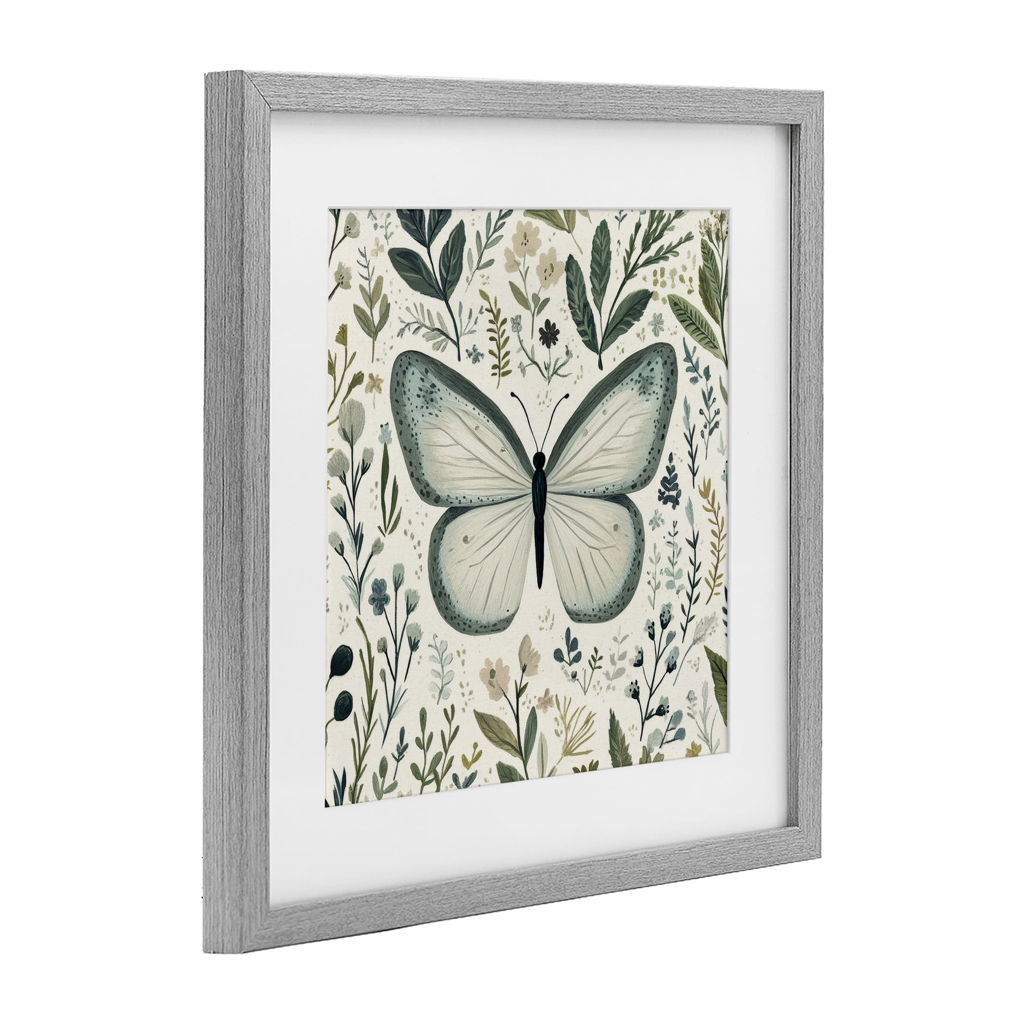 Stupell Industries Dusty Blue Butterfly Botanicals Gray Framed Print Under Glass, design by Petal Prints Design