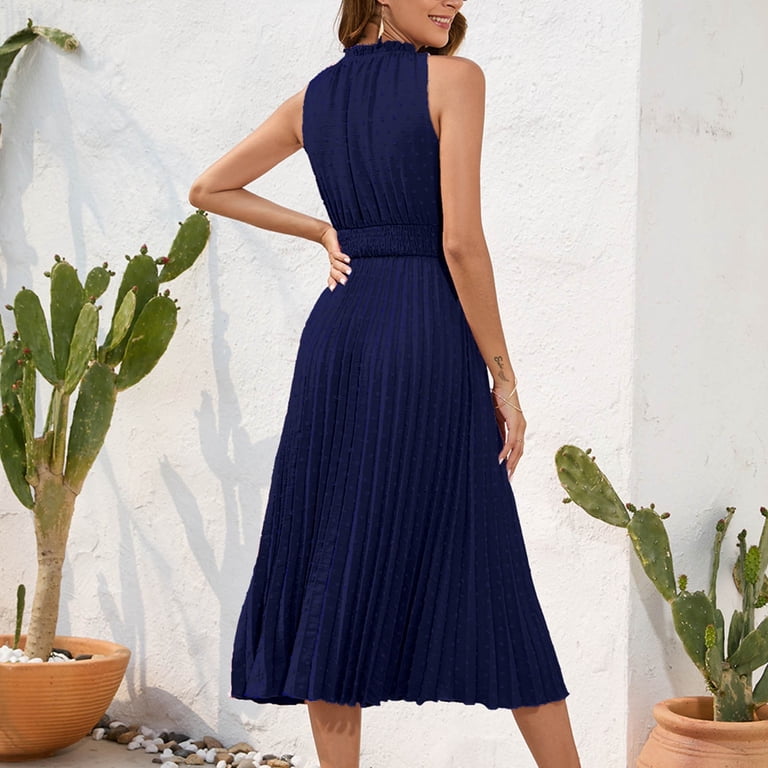 navy blue dress for baby girl Metallic V-Neck Pleated A-Line Dress main image 0