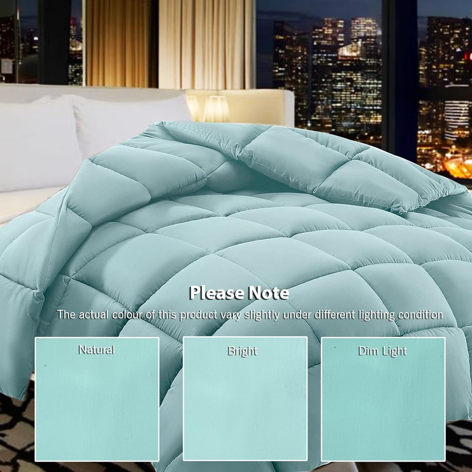 100% Cotton All Season Down Alternative 1pc Box Stitched Comforter, Duvet Insert Cover, Pattern Solid Aqua Blue Color Super King Plus (128"x120") Size Machine Washable Lightweight