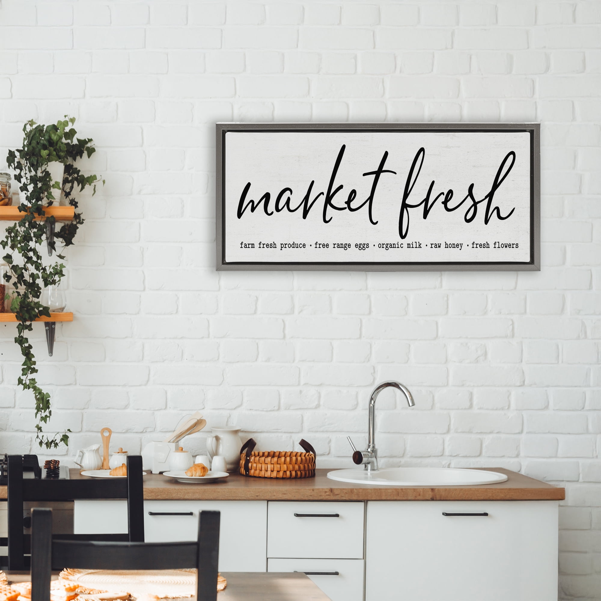Market Fresh Organic Gray Framed Floater Canvas Wall Art, design by Lettered and Lined