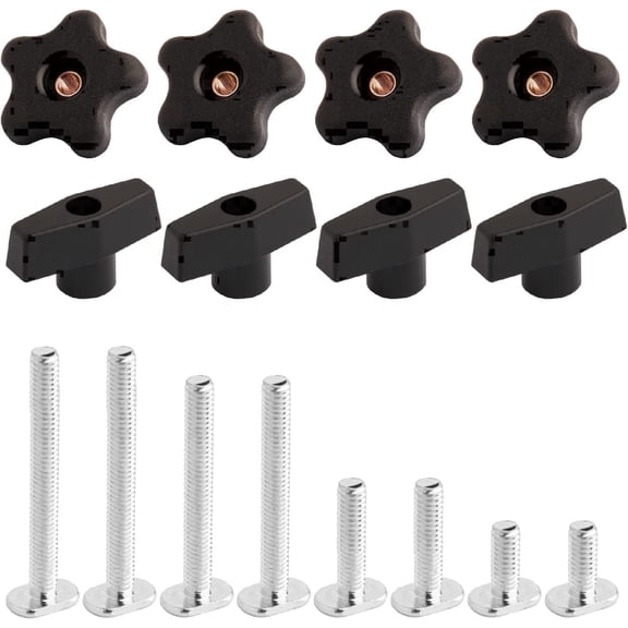 POWERTEC T Track Knob Kit w/ Threaded Knobs and 5/16"-18 T Slot Bolts, 16-Piece Set, T Track Accessories for Woodworking Jigs and Fixtures (71121)