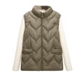 thumbnail image 7 of Women's Puffer Jacket Vest with Pockets Sleeveless Plus Size Full-zip Winter Warm Coat Stand Collar Outerwear (L, Khaki), 7 of 7