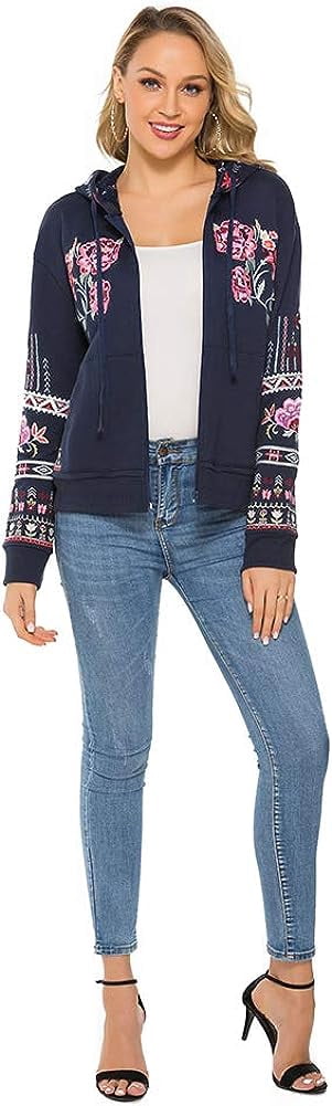 YZXDORWJ Women's Mexican Embroidered Hoodie - Floral Pullover Jacket, 100% Cotton, Loose Fit - View #9