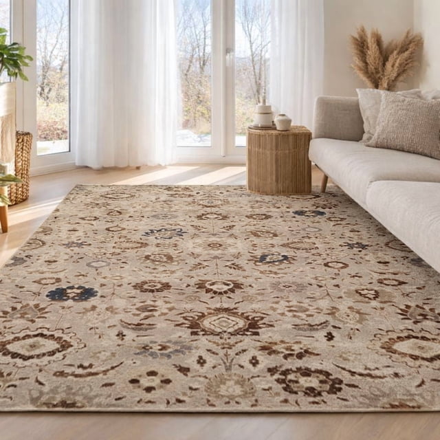 ECARPET Lunelle Machine Washable Traditional Area Rug, Vintage Distressed Non-Slip Carpet for Living Room & Dining Room