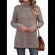 thumbnail image 3 of Tops Tipo Túnica para Mujer, Cuello Alto, Larga, Suéteres Oversize de Otoño, Abertura Lateral, Dobladillo Alto-Bajo Rosa y Gris L, 3 of 5