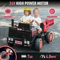 thumbnail image 6 of Rock Wheels 24V7AH 2 Seater 4WD Dumper Ride-On Construction Car, 4x200W Motors, Electric Tipping Dump Bed, Remote Control, LED Lights, Steam Spray, Helmet Included, 24" Seat - Pink, 6 of 10