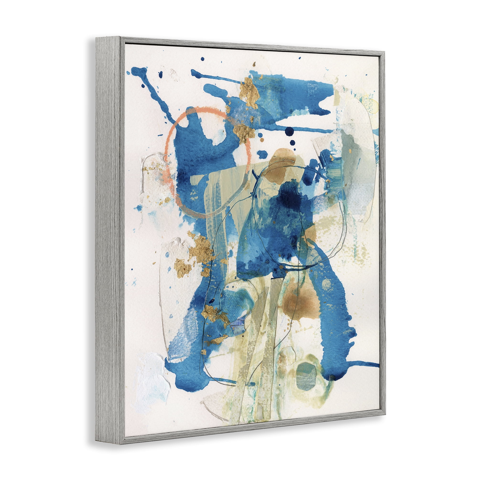 Stupell Industries Blue Chaotic Splash Abstract Painting Gray Framed Art Print Wall Art, 16 x 20