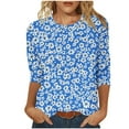 thumbnail image 2 of SOOMLON 3/4 Sleeve Tops for Women Plus Size Tunic Cotton Tops Dressy Casual Round Neck Shirts Cute Daisy Print T Shirts 2025 Fashion Spring Summer Ladies Tops Loose Fit Basic Outfits Pullover Blue XL, 2 of 5