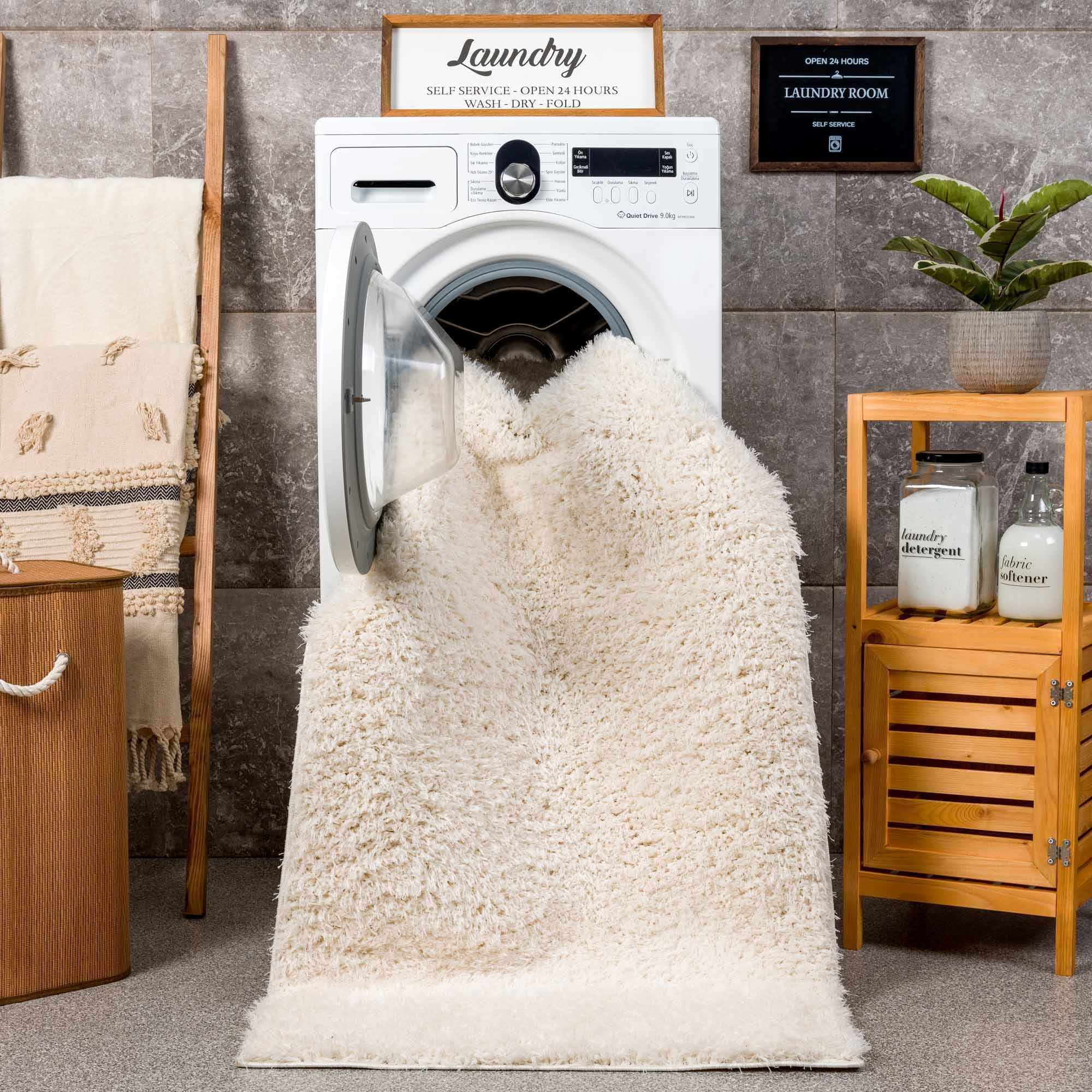 Hauteloom Faina Machine Washable Solid Shag Rug - Plain Living Room Bedroom Shaggy Area Rug - Fluffy Plush High Pile Carpet - Cream, Beige, Ivory - 9'3" x 12'