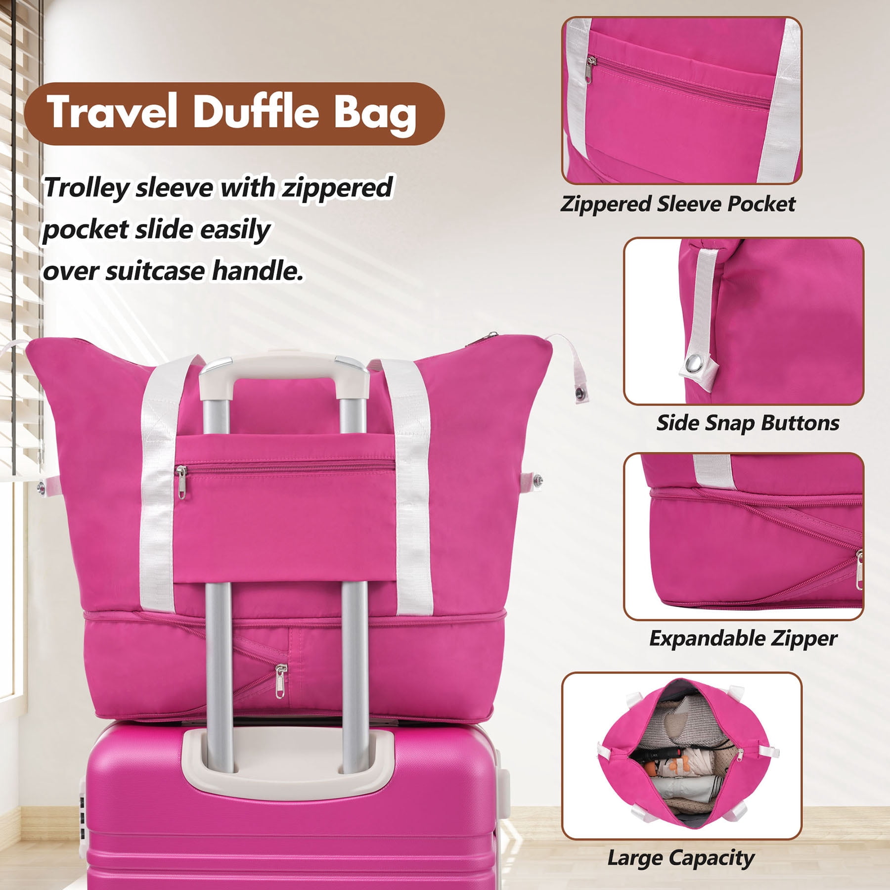 S-HOME Versatile  Hardshell Luggage Set in Vintage Design with 24 Inch Suitcase, Travel Duffel Bag and Toiletry Bag, TSA Lock and Spinner for All Journeys, Pink