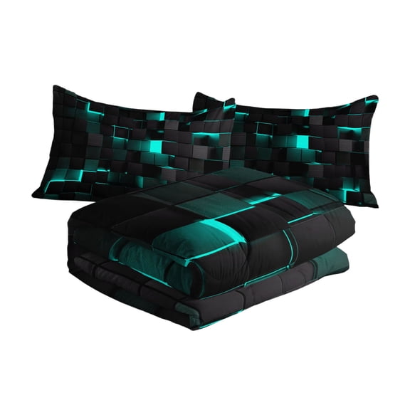 Geometric Comforter Set Full Size, Light Honeycomb 3 Piece Bedding Set - Modern Microfiber Quilt Set for Boys & Girls, All Season Decor with 1 Comforter 2 Pillowcases