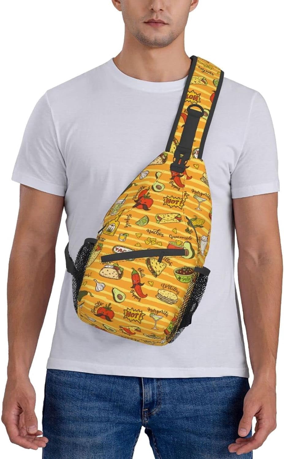 Cartoon Hand Drawn Mexican Food Pattern Sling Bag Crossbody Hiking Travel Chest Bags Backpack Shoulder Daypack for Women Men