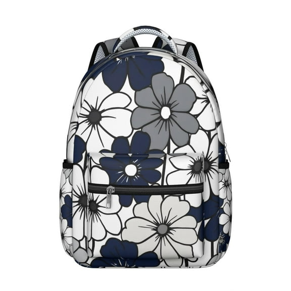 Blue Pioneer Flower Backpack for School,Cute School Bag,Schoolbag with Adjustable Shoulder Straps & Padded Back,15.3"x11"x7.1".
