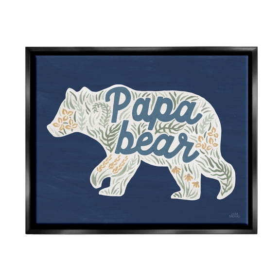 Stupell Industries Blue Floral Papa Bear Botanical & Floral Painting Black Floater Framed Art Print Wall Art, 21 x 17