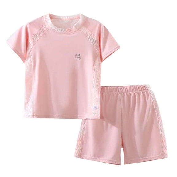 ibiyuan Size 6 Boys Clothes Round Neck T-Shirt Letter Print Shorts 2 Pieces Soft Graphic Hearts Big Boys Summer Short Sleeve Set,7-8 Years,Pink