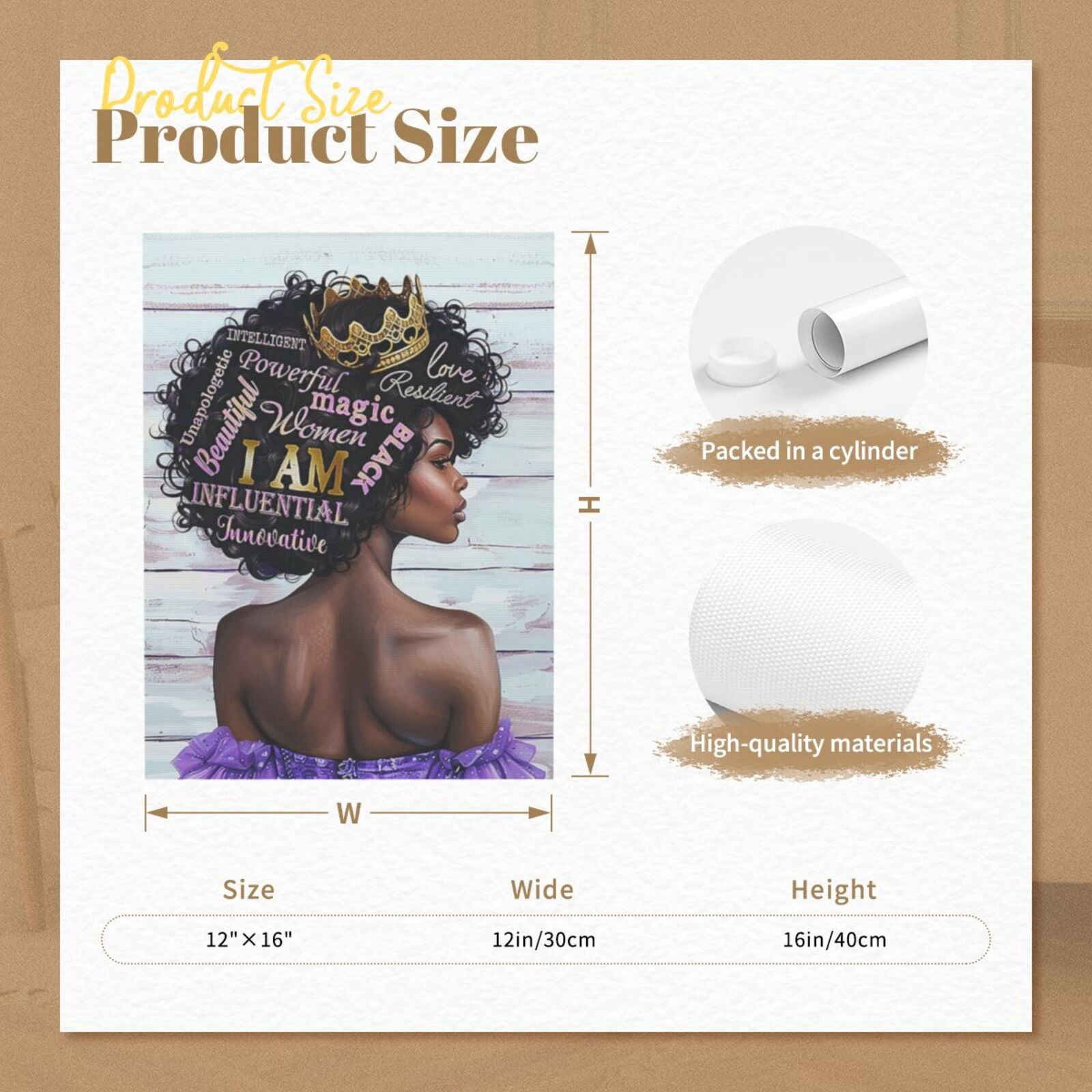 AIOE "I AM" Black Queen Empowerment Wall Art – African American Woman Affirmation Poster Unframe: 16x24in