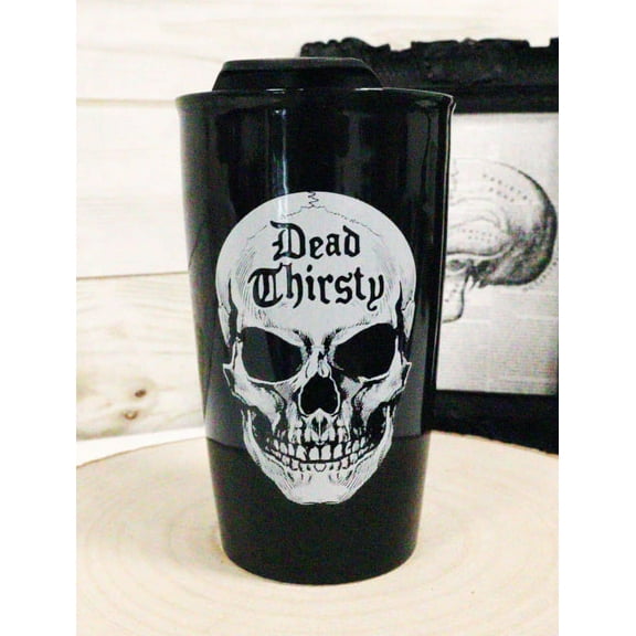 Ebros Gothic Macabre Dead Thirsty Sinister Skull Ceramic Travel Coffee Mug Cup