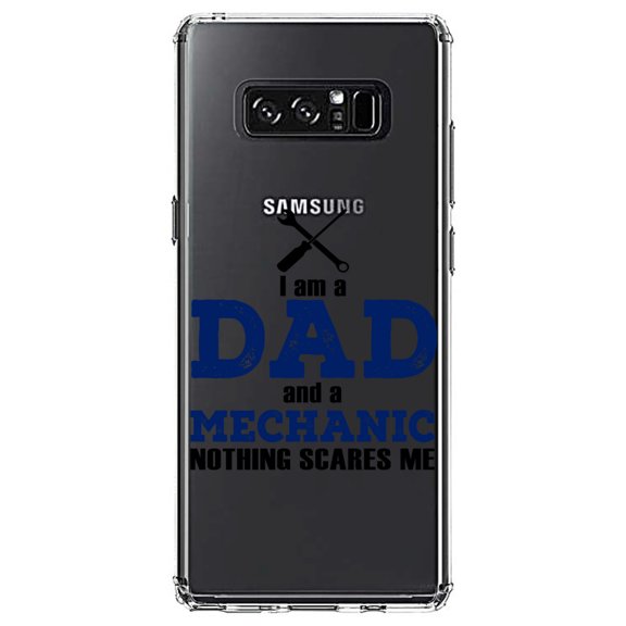 DistinctInk Clear Shockproof Hybrid Case for Samsung Galaxy Note 8 - TPU Bumper Acrylic Back Tempered Glass Screen Protector - Dad and Mechanic - Nothing Scares Me
