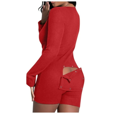 

Winter Fall Pajamas for Women Button-down Functional Buttoned Flap Adults Jumpsuit Sleepwear