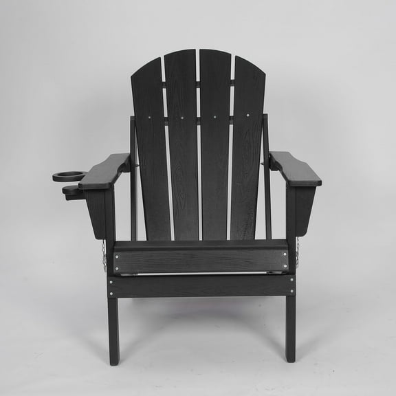 CQSXDA HDPE Folding Adirondack Chair With Dual Cup Holder - Composite Design In A Natural Wood Texture - Outdoor Furniture Comfort