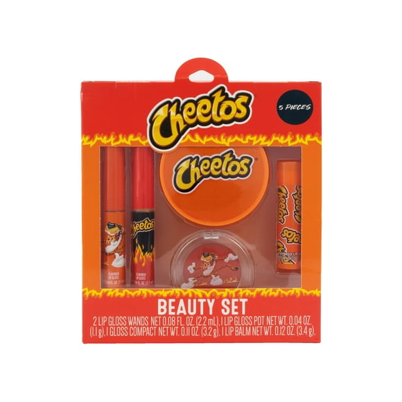 Cheetos 4 Piece Beauty Set - Lip Gloss, Lip Glitter Pot, Compact
