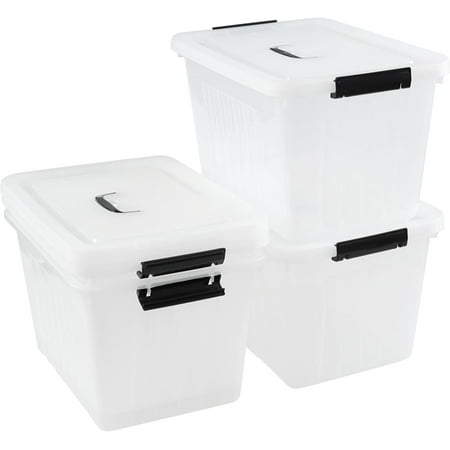 Bringer 4-Pack Clear Plastic Latching Storage Box, 18 L Storage Bin with Handle